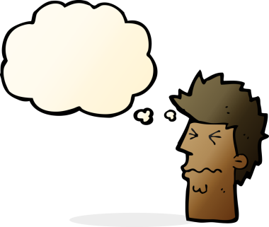 Bir insan tarafından çizilen düşünce baloncuğuyla suratını strese sokan çizgi film