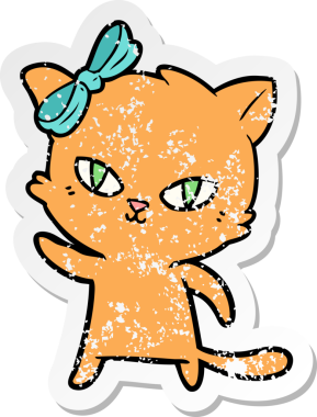 Bir insan tarafından çizilmiş şirin bir çizgi film kedisinin sıkıntılı çıkartması.