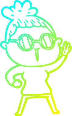 Bir insan tarafından çizilmiş gözlüklü bir karikatür kadın çizimi.