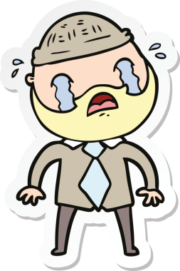 Bir insan tarafından çizilmiş ağlayan sakallı bir adamın çıkartması.