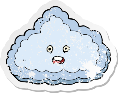 Bir insan tarafından çizilmiş karikatür bulutunun gerilemiş etiketi.