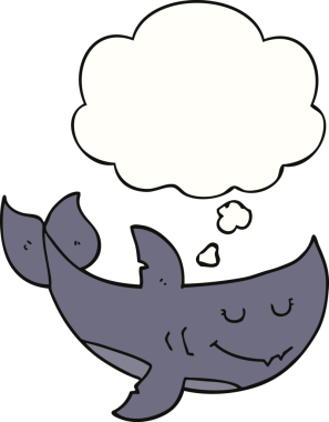 Bir insan tarafından çizilmiş düşünce baloncuklu çizgi film köpekbalığı.