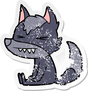 Bir insan tarafından çizilmiş kızgın bir kurt çizgi filminin sıkıntılı çıkartması.