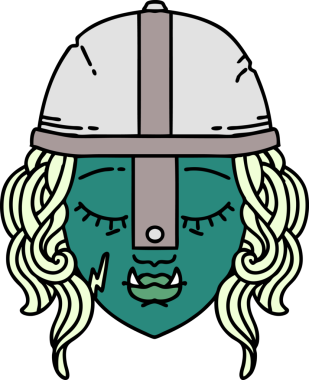 Retro Dövme Biçimli Ork savaşçı yüzü bir insan tarafından çizilmiş