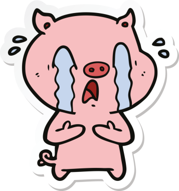 Bir insan tarafından çizilmiş ağlayan domuz çizgi filminin çıkartması.