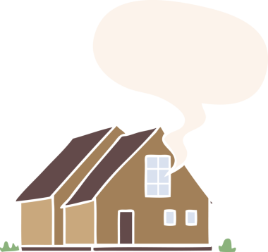 bir insan tarafından çizilmiş eski moda konuşma baloncuklu karikatür evi