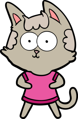 Bir insan tarafından çizilmiş mutlu çizgi film kedisi.