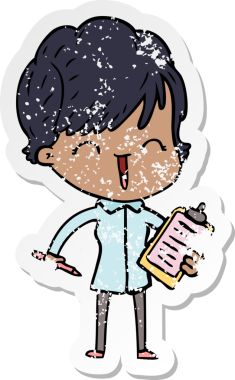 Bir insan tarafından çizilmiş, gülen bir karikatür çıkartması.