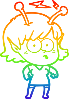 Gökkuşağı gradyan çizgisi bir insan tarafından çizilmiş uzaylı bir kızın çizimi