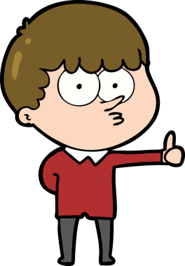 Çizgi film meraklısı çocuk, bir insan tarafından çizilmiş işaret veriyor.