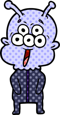 Bir insan tarafından çizilmiş mutlu bir uzaylı çizgi filmi.