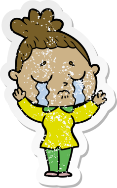 Bir insan tarafından çizilmiş, ağlayan bir karikatür çıkartması.