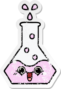 Bir insan tarafından çizilmiş sevimli bir bilim şişesinin sıkıntılı çıkartması.