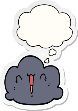 Düşünce baloncuklu mutlu bulut çizgi filmi bir insan tarafından çizilmiş bir çıkartma.