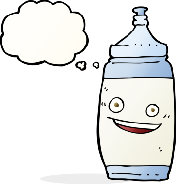 Bir insan tarafından çizilmiş düşünce baloncuklu su şişesi.