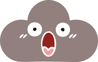 Bir insan tarafından çizilmiş bir fırtına bulutunun düz renkli retro karikatürü