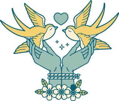 Bağlı ellerin ve bir insanın çizdiği kırlangıçların ikonik dövme şekli