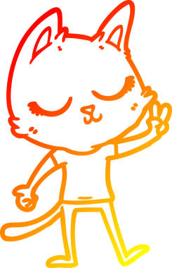 Bir insan tarafından çizilen barış işaretini veren sakin bir çizgi film kedisinin sıcak çizgi çizimi