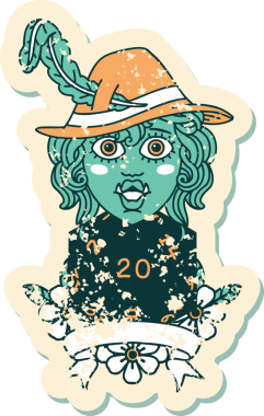 Retro Dövme Biçimi Bir insan tarafından çizilmiş 20 zarlı yarım ork ozanı