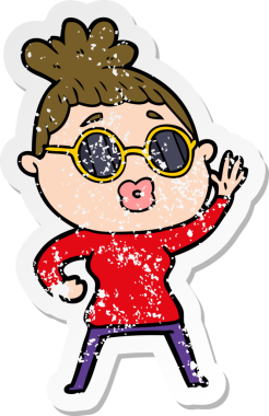 Bir insan tarafından çizilmiş güneş gözlüğü takan bir karikatür çıkartması.