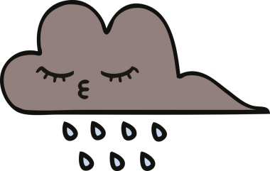 Bir insan tarafından çizilmiş yağmur bulutunun şirin bir karikatürü.