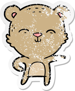 Bir insan tarafından çizilmiş mutlu çizgi film ayısının sıkıntılı çıkartması.