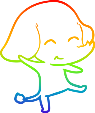 Gökkuşağı gradyan çizimi. Bir insan tarafından çizilmiş şirin bir fil çizgi filmi.