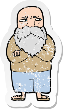 Bir insan tarafından çizilmiş yaşlı bir adamın karikatür yapıştırması.