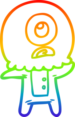 Gökkuşağı gradyanı çizimi bir insan tarafından çizilmiş bir Tepegöz uzaylı uzay adamı