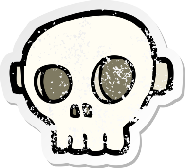 Bir insan tarafından çizilmiş ürkütücü bir kafatası maskesinin gerilimli çıkartması.