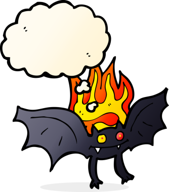 Bir insan tarafından çizilmiş düşünce balonlu vampir yarasa çizgi filmi.