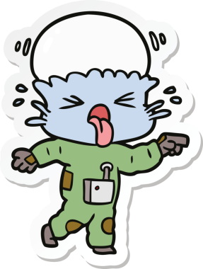 Bir insan tarafından çizilmiş garip bir uzaylı çizgi film çıkartması.