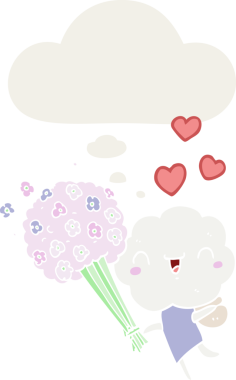 Düşünce baloncuğu olan, insan tarafından çizilmiş sevimli çizgi film başlıklı yaratık.