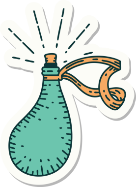 Dövme stili eski deri su şişesi bir insan tarafından çizilmiş.