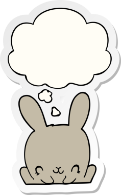 Düşünce baloncuklu çizgi film tavşanı insan tarafından çizilmiş bir çıkartma.