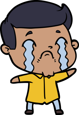 Bir insan tarafından çizilmiş ağlayan çizgi film adamı.