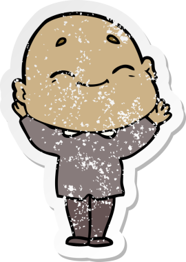 Bir insan tarafından çizilmiş mutlu kel bir adamın sıkıntılı çıkartması.