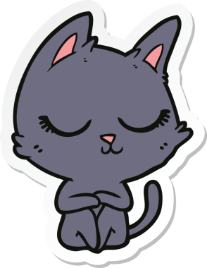 Bir insan tarafından çizilmiş sakin bir çizgi film kedisinin çıkartması.