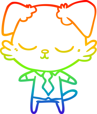 Gökkuşağı gradyan çizimi. Bir insan tarafından çizilmiş şirin bir köpek çizimi.