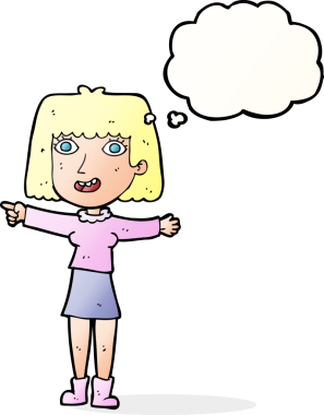 çizgi film mutlu kadın bir insan tarafından çizilen düşünce baloncuğu ile işaret