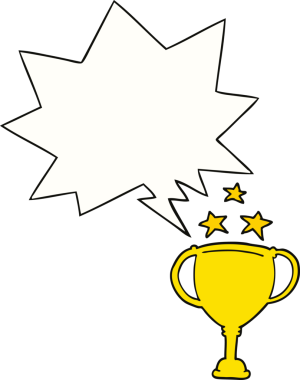 Bir insan tarafından çizilmiş konuşma balonlu spor kupası.