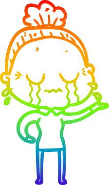 Gökkuşağı gradyan çizgi çizimi bir insan tarafından çizilmiş ağlayan yaşlı bir kadın