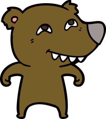 Bir insan tarafından çizilmiş dişleri gösteren çizgi film ayısı.