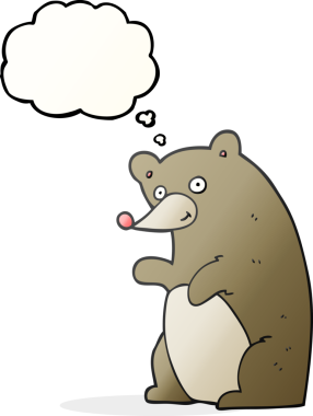 Bir insan tarafından çizilmiş serbest çizim balon karikatür ayısı.