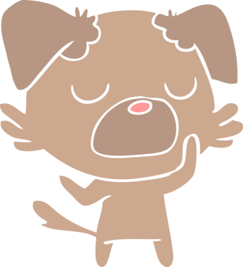 Bir insan tarafından çizilmiş düz renkli çizgi film köpeği.