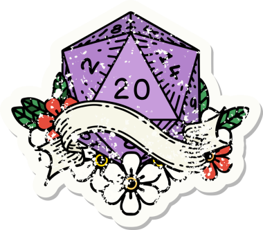 Bir insan tarafından çizilmiş 20 D20 zarının grunge çıkartması.