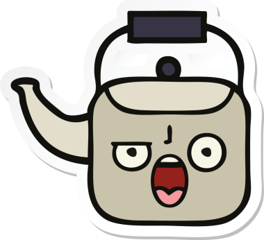 Bir insan tarafından çizilmiş şirin bir çaydanlığın çıkartması.