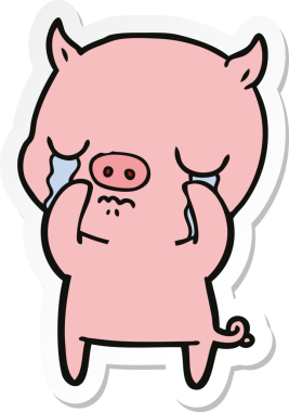 Bir insan tarafından çizilmiş, ağlayan bir domuzun çıkartması.