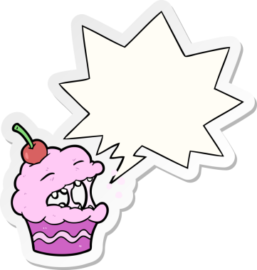 Bir insan tarafından çizilmiş konuşma balonu çıkartmalı komik çizgi film keki.