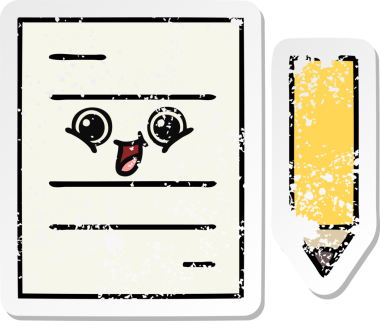 Bir insan tarafından çizilmiş şirin bir çizgi film test kağıdının sıkıntılı çıkartması.